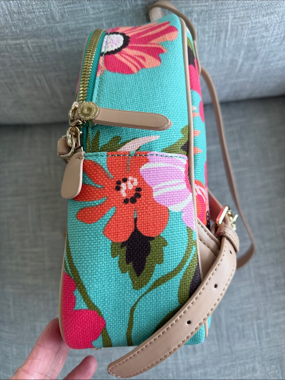 Spartina 449 Chloe Backpack Floral Linen Structured Coastal Beachy - Picture 3 of 11